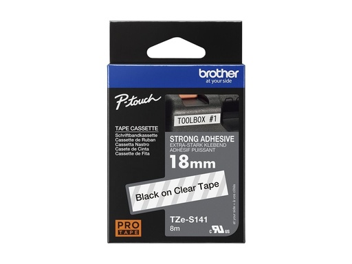[TZES141] Brother TZe-S141 - Extra starker Klebstoff - schwarz auf durchsichtig - Rolle (1,8 cm x 8 m)