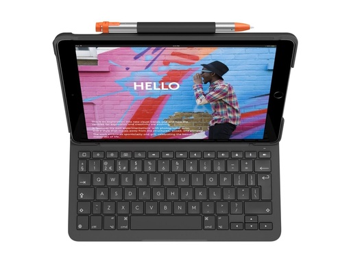 [920-009478] Logitech Slim Folio - Tastatur und Foliohülle - kabellos - Bluetooth - QWERTY - Spanisch - Graphite - für Apple 10.2-inch iPad (7. Generation, 8. Generation, 9. Generation)