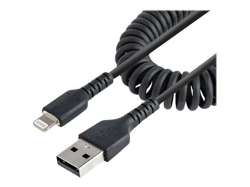 [RUSB2ALT50CMBC] StarTech.com Startech 50cm USB auf Lightning Kabel, Spiralkabel, MFi zertifiziert, Schnellladekabel für  iPhone/iPad, Schwarz, robuster TPE Mantel mit Aramidfaser, USB 2.0 Kabel (RUSB2ALT50CMBC)