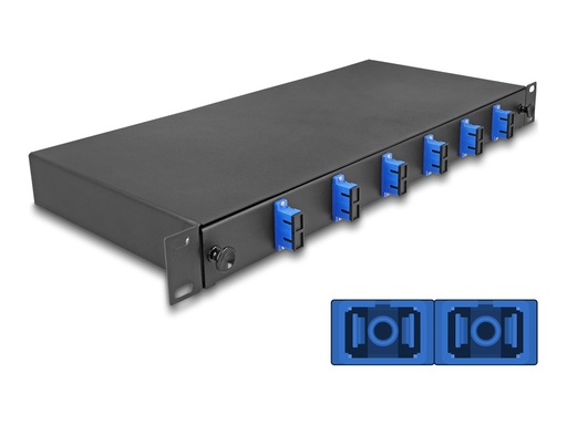 [67000] Delock Glasfaserkabelkiste - OS2, montiert - Vorderseite - Rack montierbar - SC Duplex X 6 - Schwarz - 1U - 48.3 cm (19")