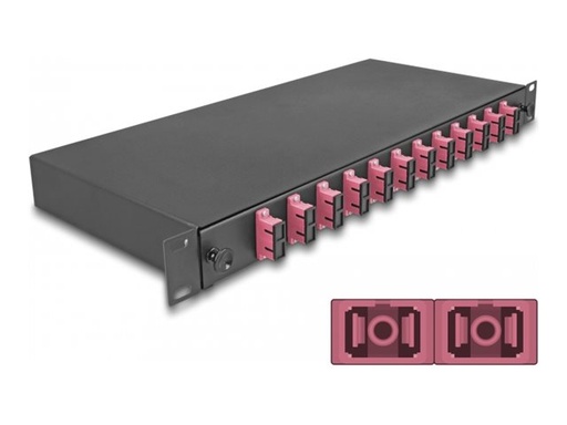 [67008] Delock Glasfaserkabelkiste - OM4, montiert - Vorderseite - Rack montierbar - SC Duplex X 12 - Schwarz - 1U - 48.3 cm (19")