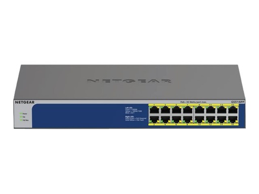 [GS516PP-100EUS] Netgear GS516PP - Switch - unmanaged - 16 x 10/100/1000 (PoE+)