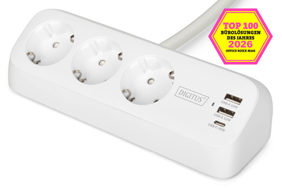 [DA-70626] DIGITUS 3-fach Office-Steckdosenleiste mit 2x USB-A und 1x USB-C Anschlüssen, Weiß