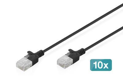 [DK-1618-005S-BL-10] DIGITUS CAT 6 U-UTP Slim Patchkabel, 0,5 m, Schwarz, 10 Stück