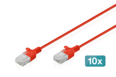 [DK-1618-003S-R-10] DIGITUS CAT 6 U-UTP Slim Patchkabel, 0,3 m, Rot, 10 Stück